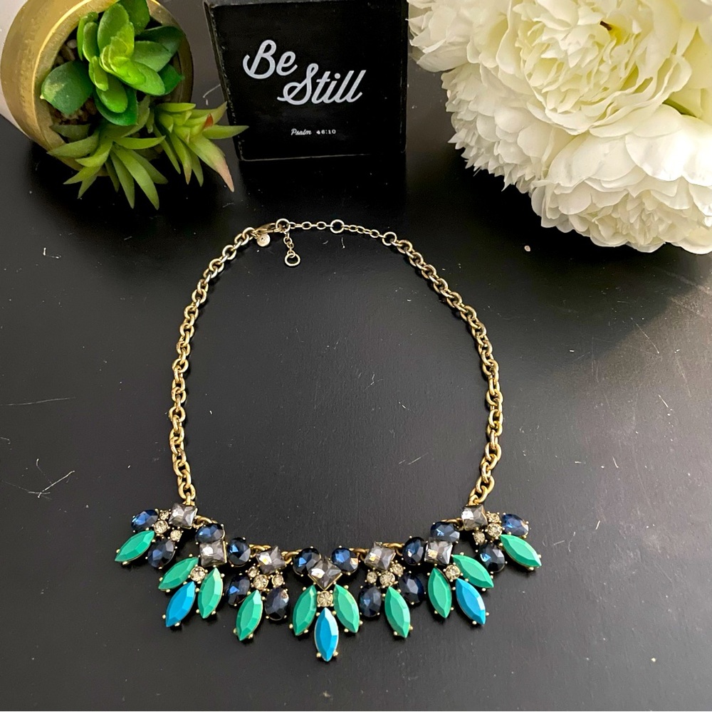 J Crew Elegant Blue and Green Statement Necklace